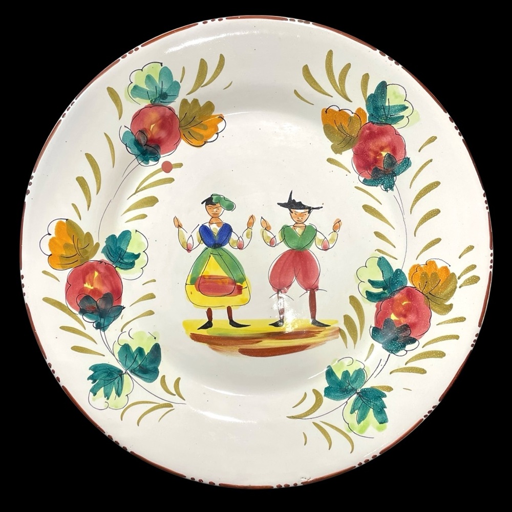 Vintage 1960s Majolica Strawberry Festival N&C 13" Plate - Hand Painted Folk Art